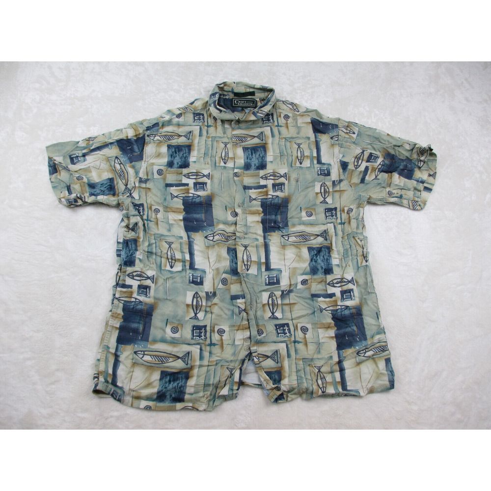 Croft & Barrow Shirt Mens‎ Extra Large Green Blue Camp Fishing Button Up Casual